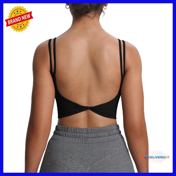 Workout Sports Bra Yoga Crop Tank Twist Back Cami Medium
